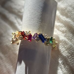 Sterling Silver Gold Plated Rainbow Gemstone Ring